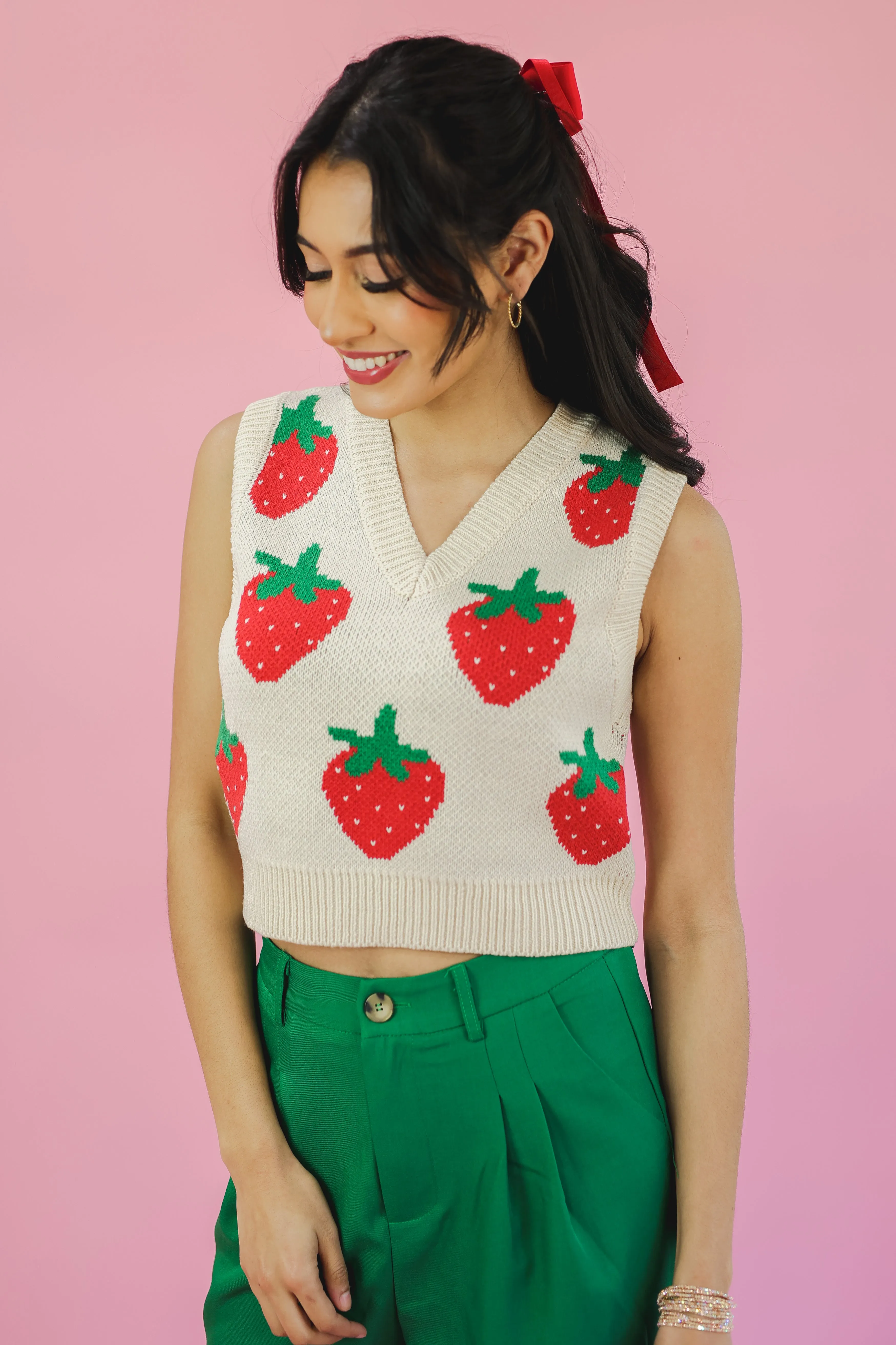 Strawberry Patch Knit Vest - Ivory