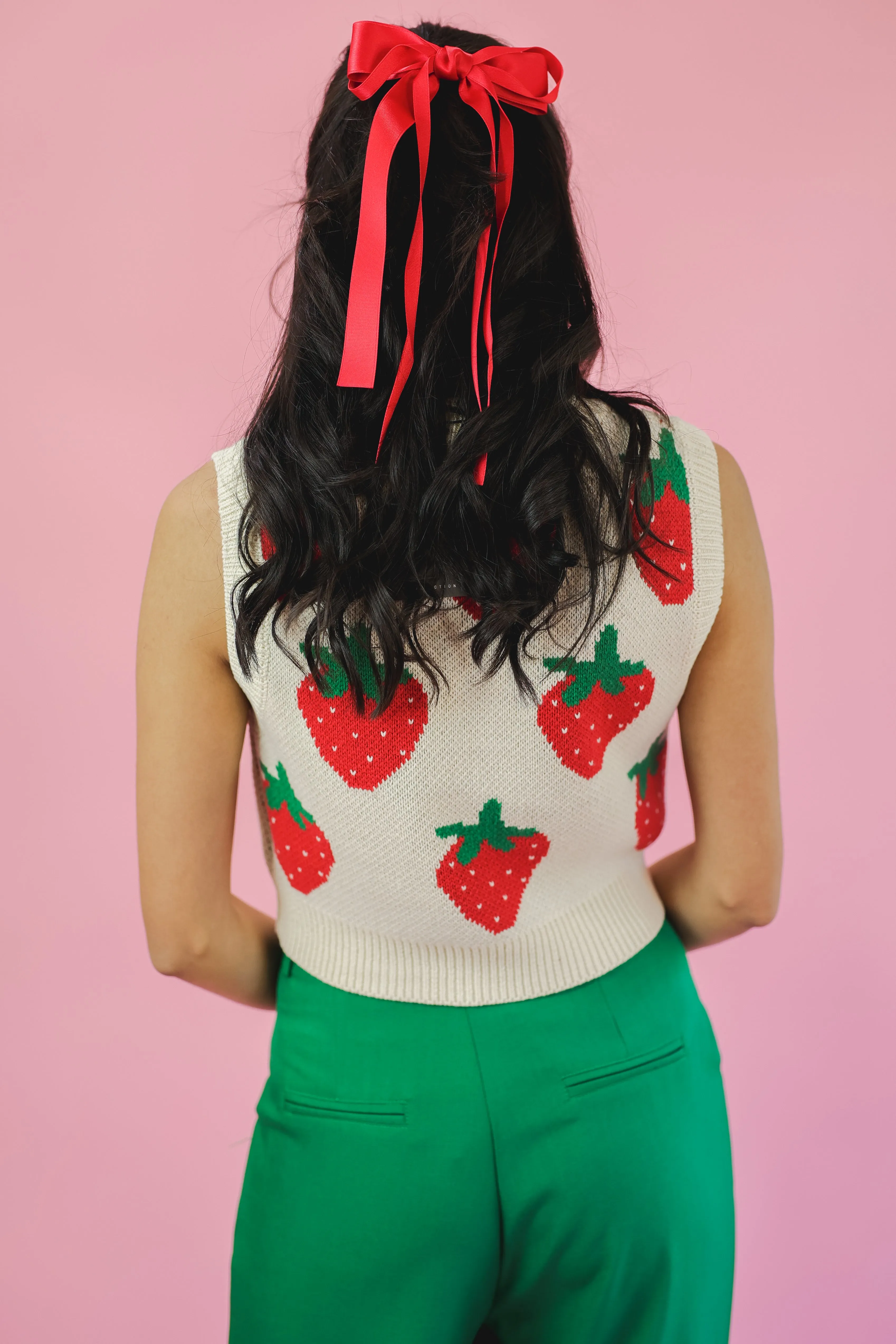 Strawberry Patch Knit Vest - Ivory
