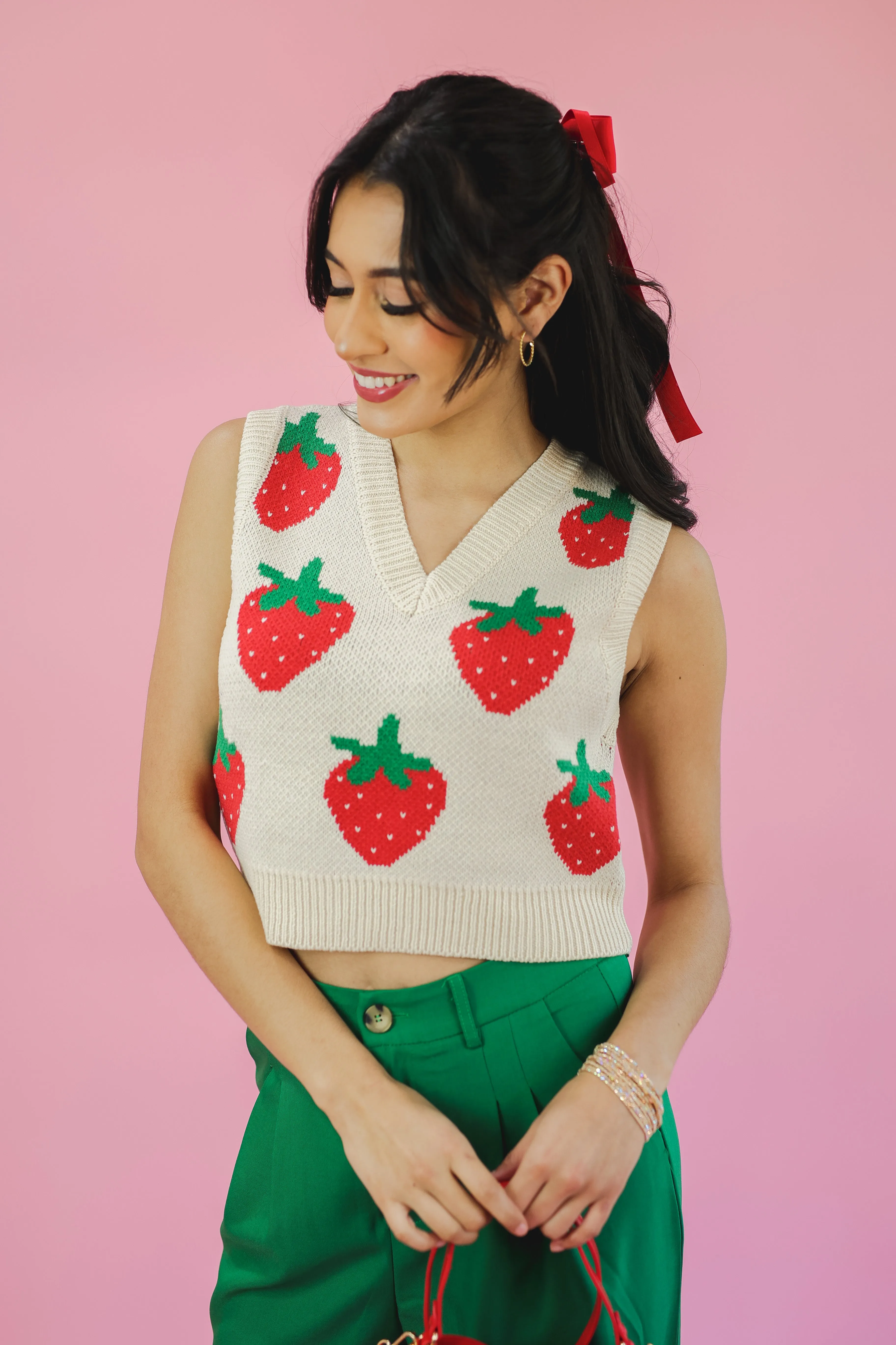 Strawberry Patch Knit Vest - Ivory