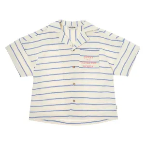 Tocoto Vintage Blue Striped Shirt With Printed Pocket