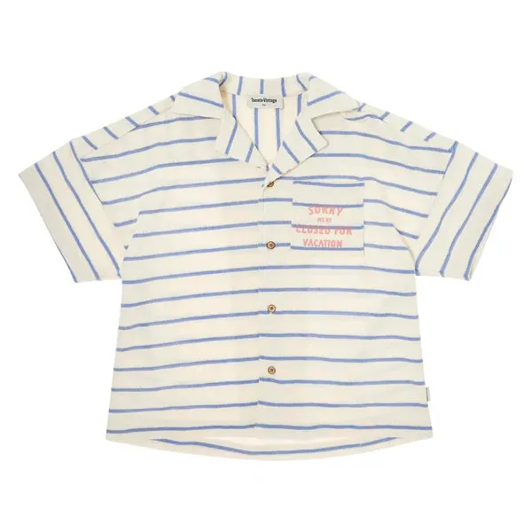 Tocoto Vintage Blue Striped Shirt With Printed Pocket