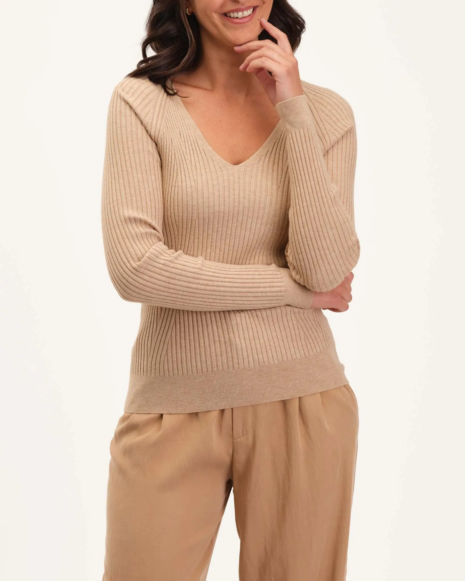 Viscose Blend Rib V-Neck Sweater