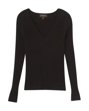 Viscose Blend Rib V-Neck Sweater