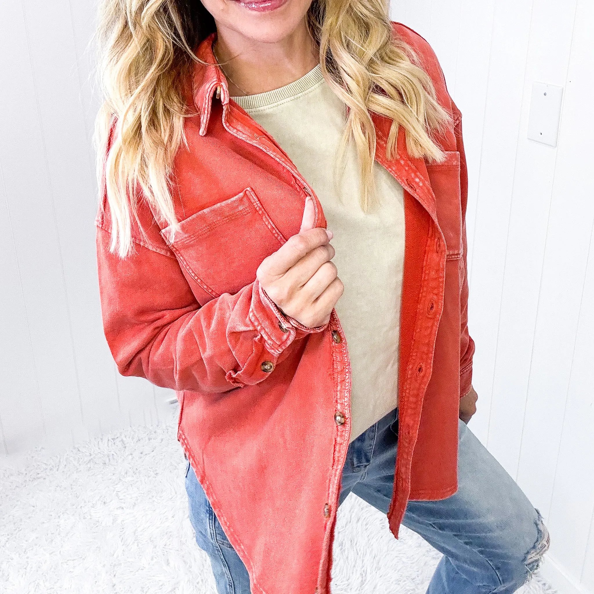 Wild and Free Long Sleeve Button Up Lightweight Terry Knit Jacket in 2 Colors
