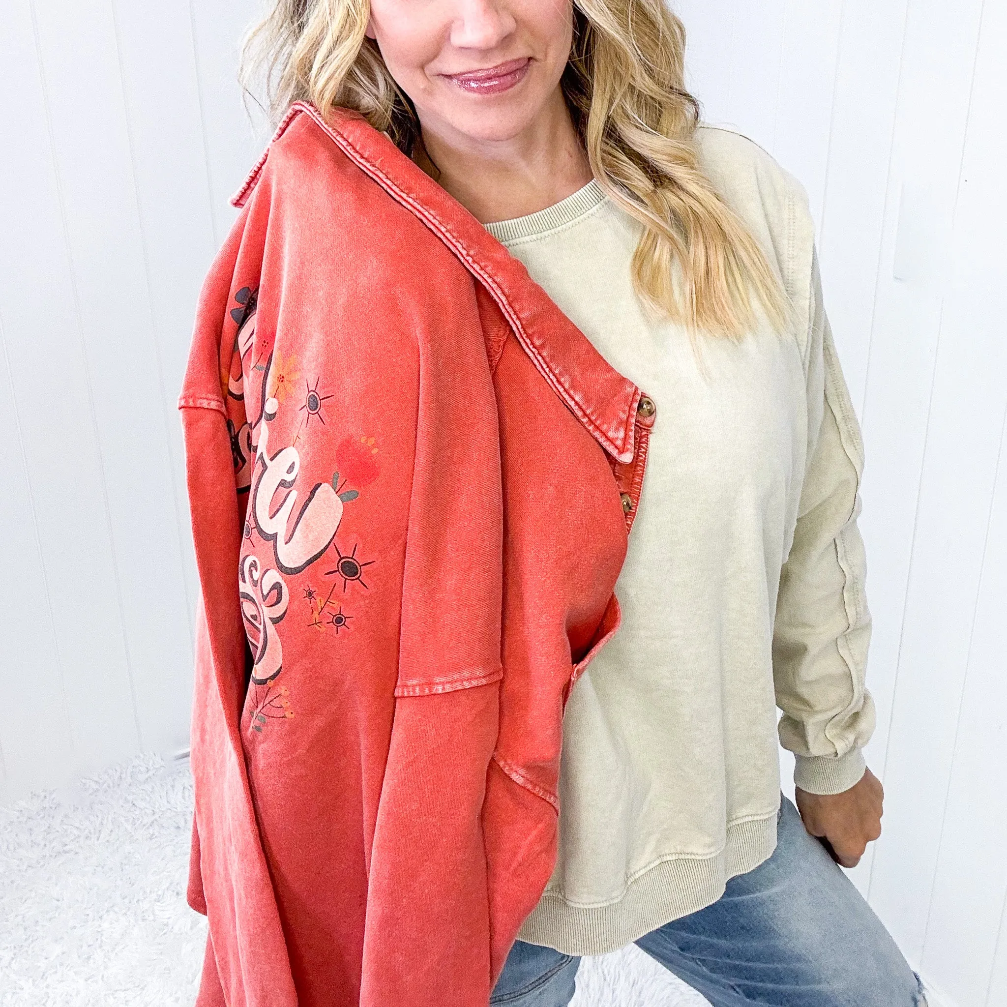 Wild and Free Long Sleeve Button Up Lightweight Terry Knit Jacket in 2 Colors