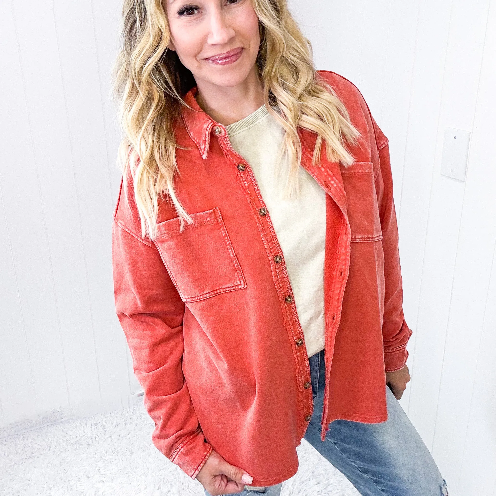 Wild and Free Long Sleeve Button Up Lightweight Terry Knit Jacket in 2 Colors