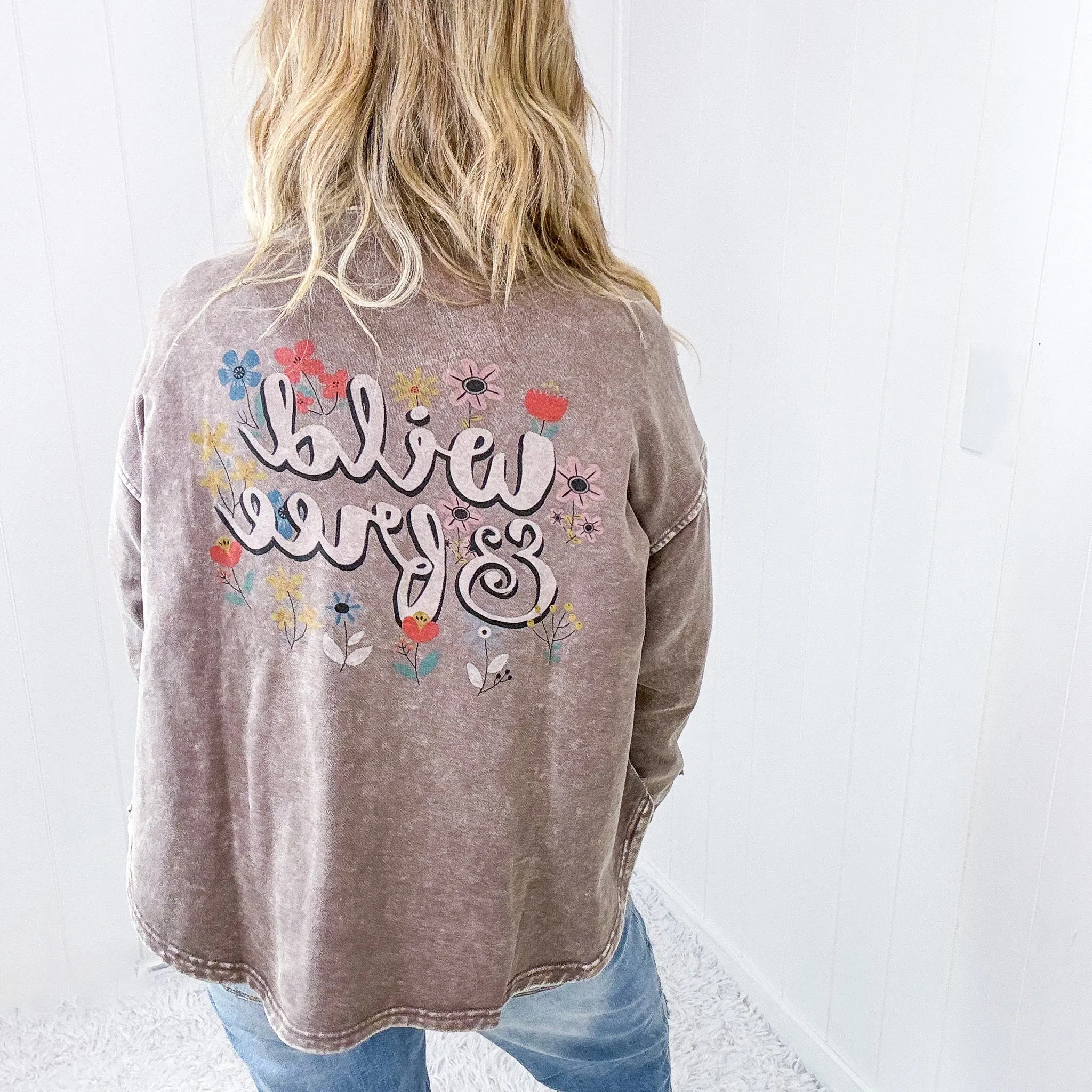 Wild and Free Long Sleeve Button Up Lightweight Terry Knit Jacket in 2 Colors