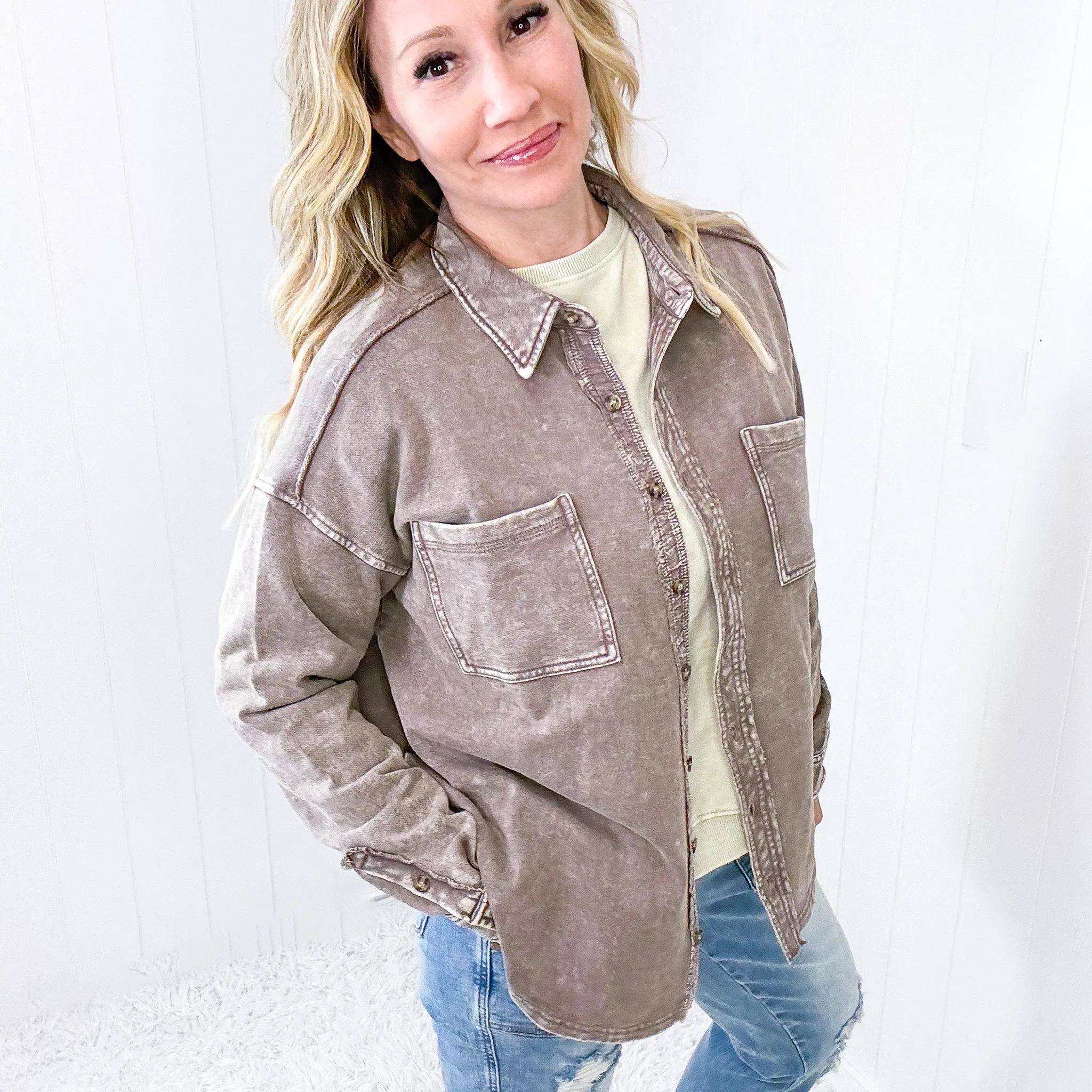 Wild and Free Long Sleeve Button Up Lightweight Terry Knit Jacket in 2 Colors