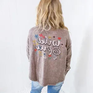 Wild and Free Long Sleeve Button Up Lightweight Terry Knit Jacket in 2 Colors
