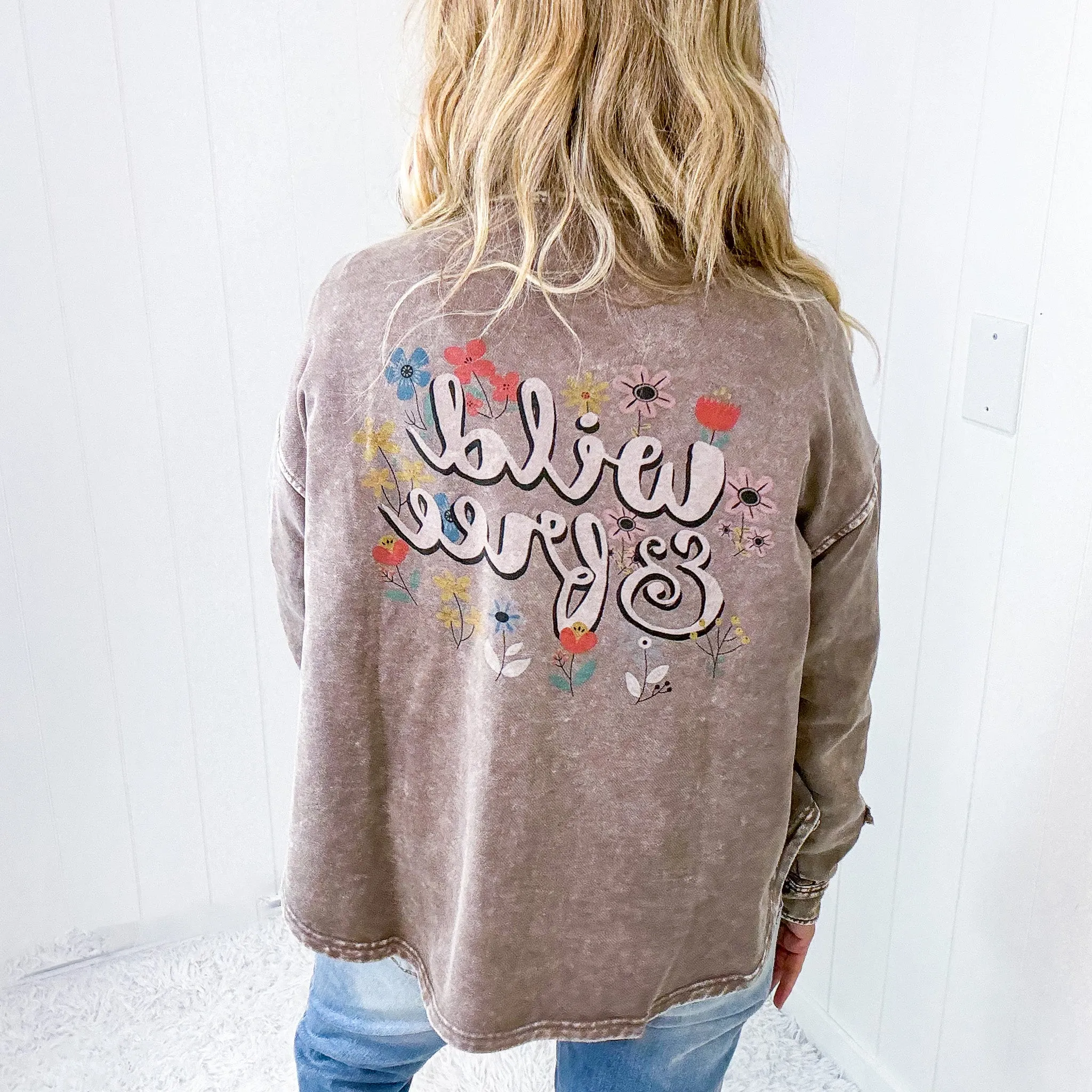 Wild and Free Long Sleeve Button Up Lightweight Terry Knit Jacket in 2 Colors