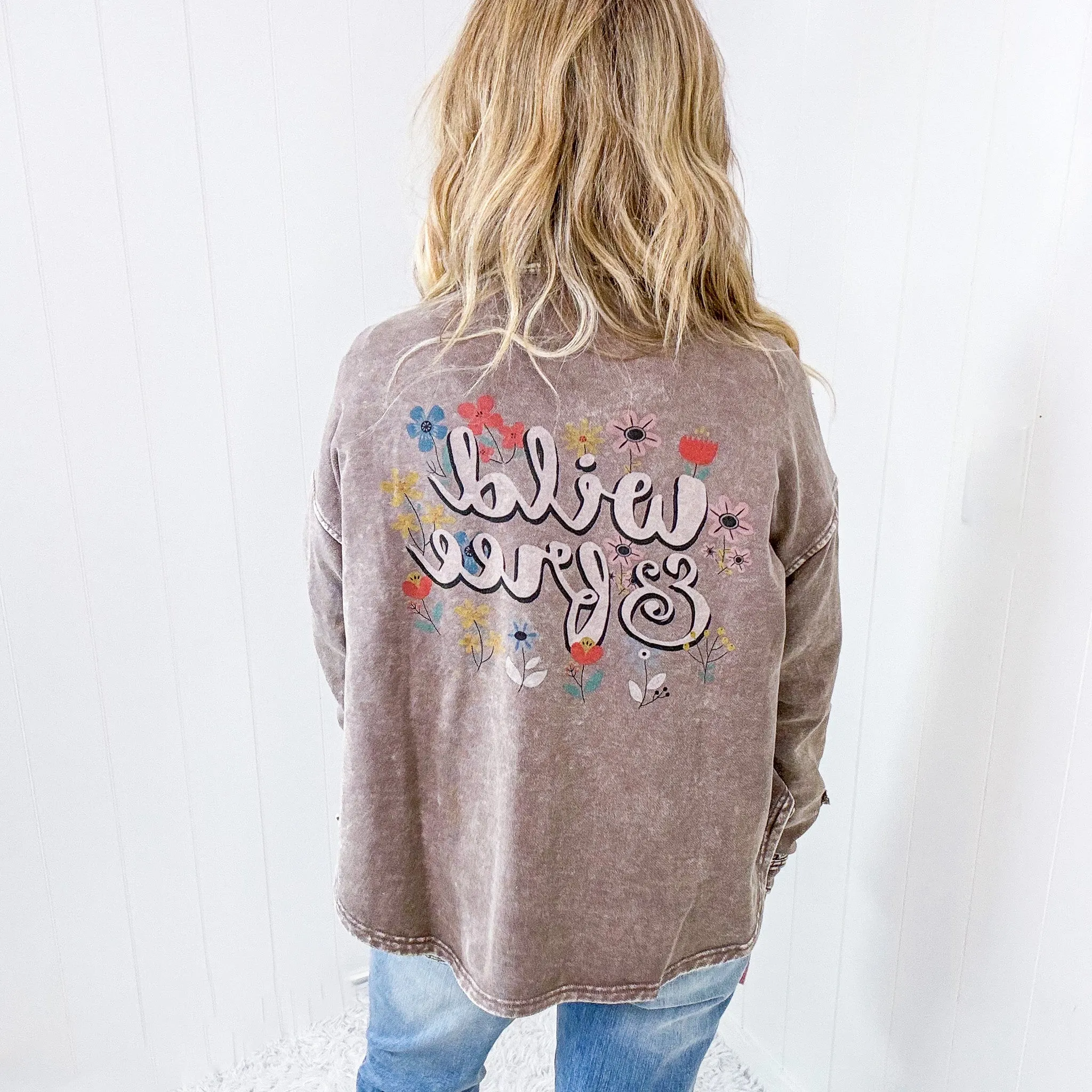 Wild and Free Long Sleeve Button Up Lightweight Terry Knit Jacket in 2 Colors