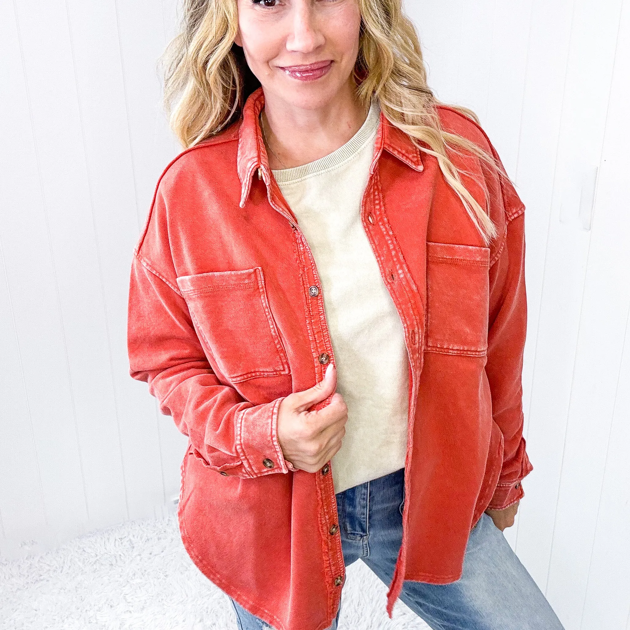 Wild and Free Long Sleeve Button Up Lightweight Terry Knit Jacket in 2 Colors