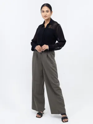 Women Black Spread Collar Long Sleeves Shirts
