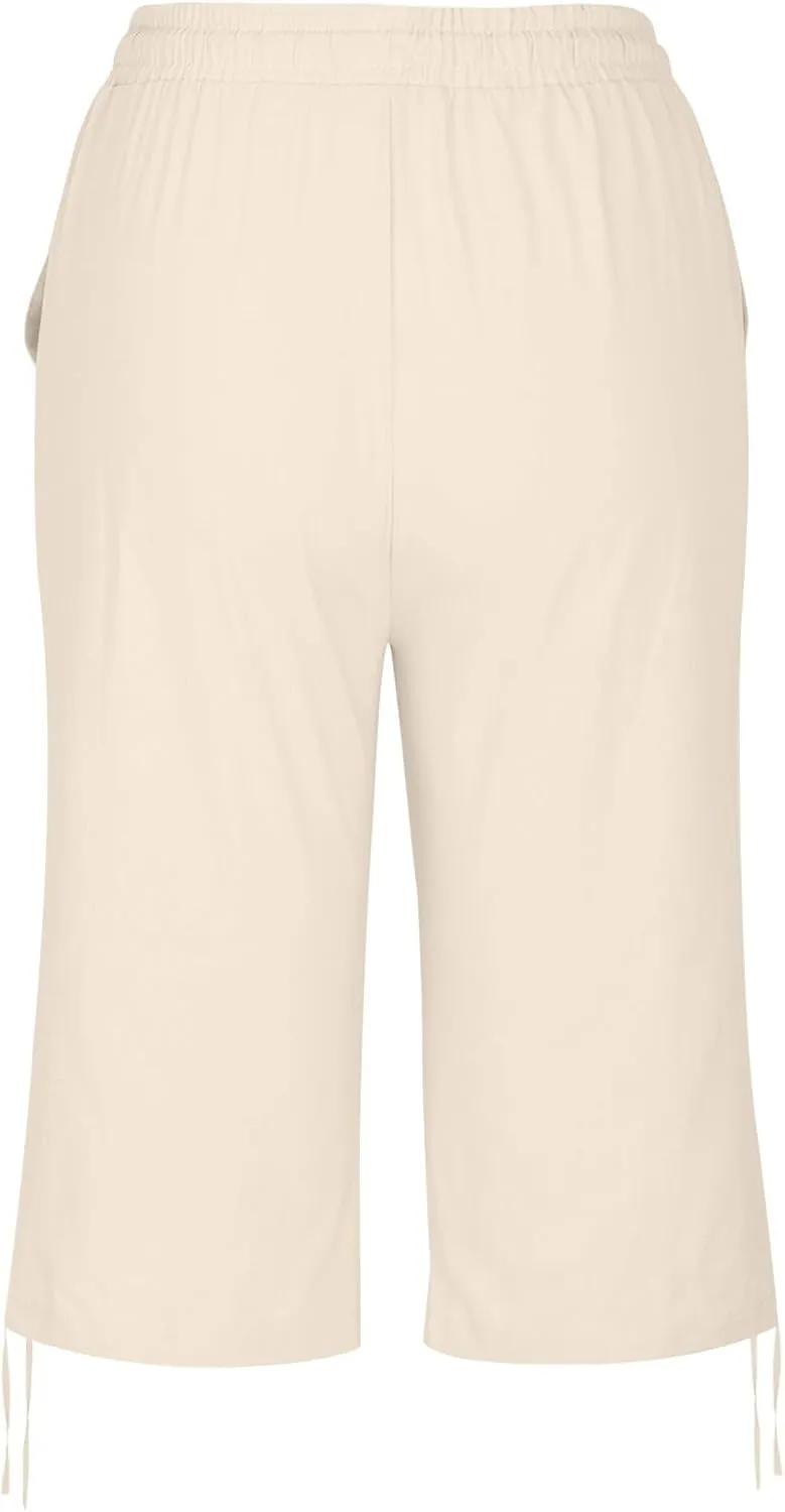 Women Capri Pants Dressy Cotton Linen Petite Short Cropped Plus Size Trousers for Summer Work Vacation Beach
