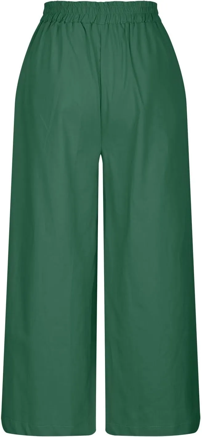 Womens Linen Pants 2025 Summer Casual Loose Wide Leg Palazzo Pants Spring High Waist Flowy Beach Trendy Outfits