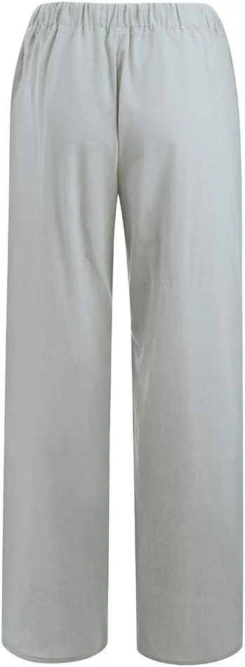 Women's Vintage Wide Leg Pants Cotton Linen Harem Pants Summer Elastic Waist Casual Lightweight Baggy Slacks Trousers