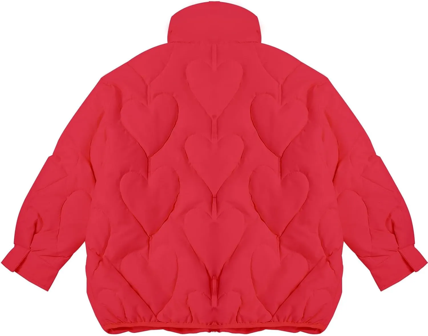 Womens Winter Quilted Jacket Loose Fit Stand Collar Zipper Down Coat Solid Color Warm Padded Fluffy Coats with Pockets