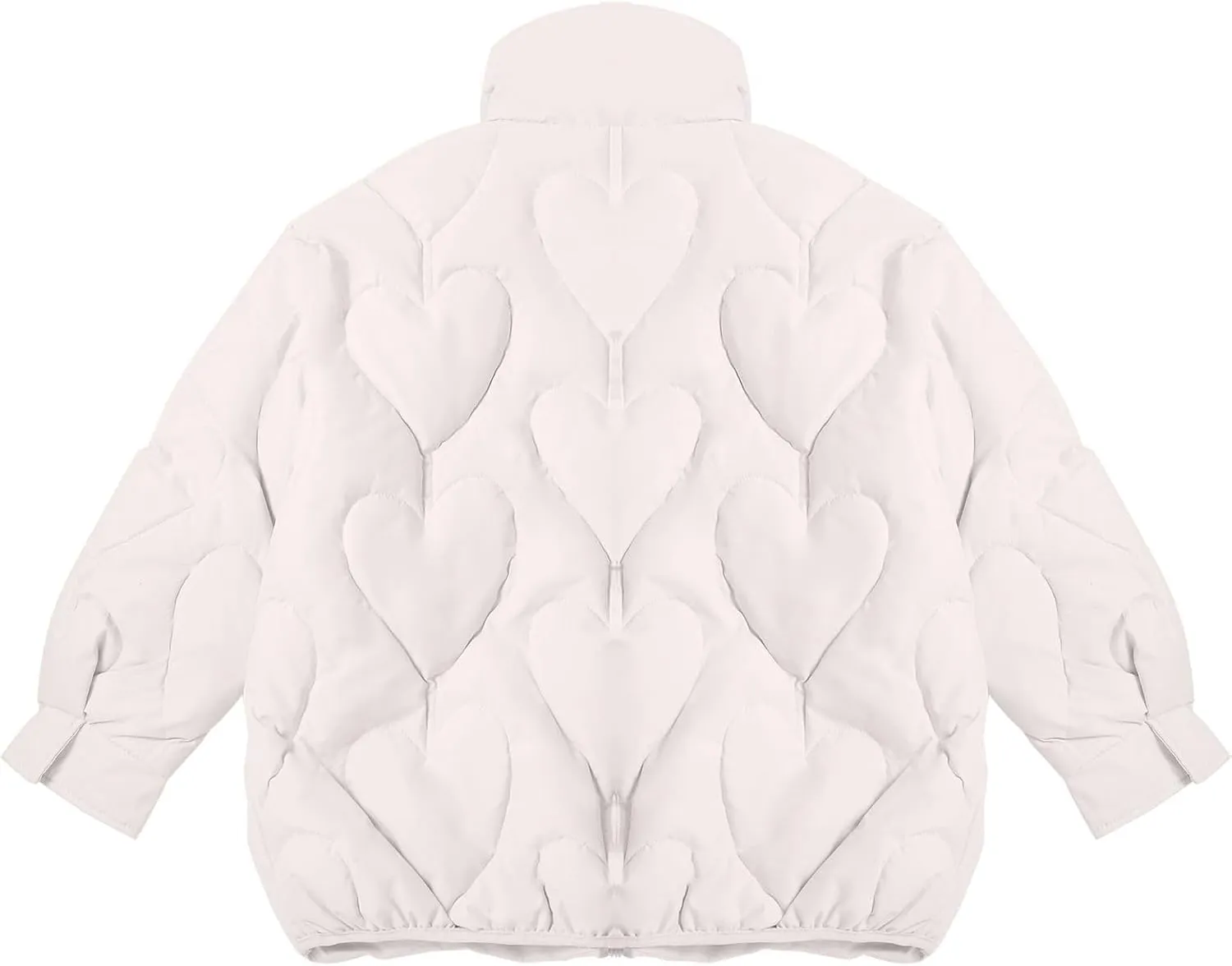 Womens Winter Quilted Jacket Loose Fit Stand Collar Zipper Down Coat Solid Color Warm Padded Fluffy Coats with Pockets