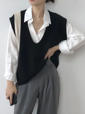 xakxx Knitting Irregularity Solid V-Neck Vest