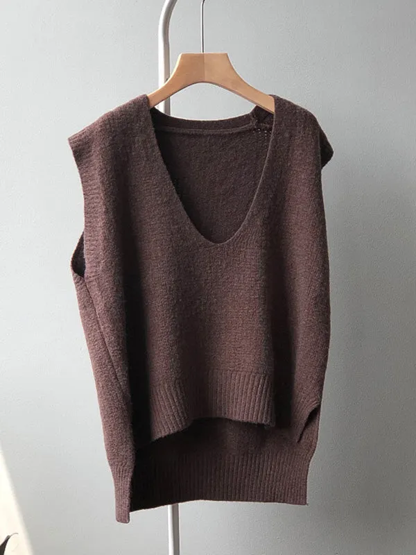 xakxx Knitting Irregularity Solid V-Neck Vest