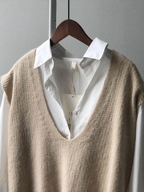 xakxx Knitting Irregularity Solid V-Neck Vest