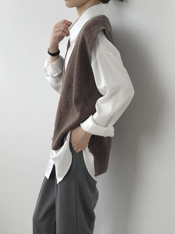 xakxx Knitting Irregularity Solid V-Neck Vest